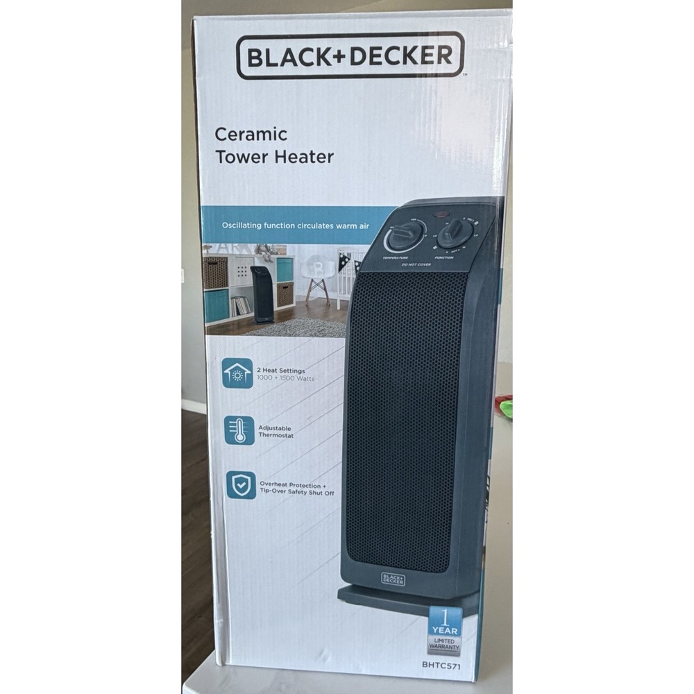 BLACK+DECKER BHTC571 Ceramic Tower Heater, Oscillation, 1000/1500W